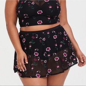 Torrid NWT Black Embroidered Mesh Swim Skirt